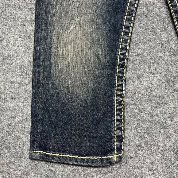 Silver Jeans Tuesday Crop Womens 24 Blue Denim Distressed Whiskered Stretch New - Picture 2 of 12
